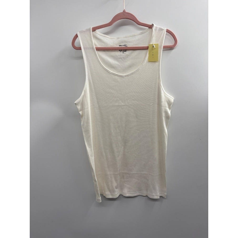 MNML Tank Top Men XL White 100% Cotton Ribbed Scoop Neck Summer Beach Gear - NWT
